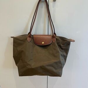 Longchamp Le Pliage large folding tote olive green
